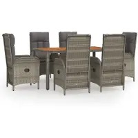 vidaXL Ensemble de jardin 7 pièces avec coussins Gris Poly rotin