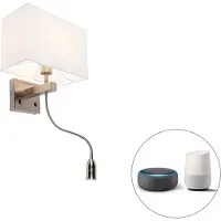 QAZQA Applique murale intelligente en acier avec abat-jour blanc crème, Wifi P45 - Bergamo
