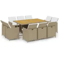 vidaXL Ensemble de jardin 11 pièces avec coussins Poly rotin Beige