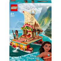 LEGO 43210 Disney Princess Vaiany Catamaran, jeu de construction avec les mini-poupées Vaiany et Sina et la figurine de dauphin, jouet créatif pour les enfants de 6 ans et plus