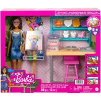 Barbie Wellness Atelier artistique et créatif, poupée Barbie (env. 30 cm), plus de 25 accessoires créatifs pour la poterie et la peinture, pour les enfants de 3 à 7 ans