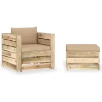vidaXL Ensemble salon de jardin 2 pièces avec coussins Vert Bois imprégné