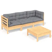 vidaXL Ensemble de salon de jardin 4 pièces avec coussins gris en pin