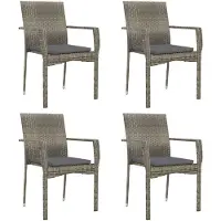 vidaXL Chaises de jardin avec coussins 4 pcs. Poly rotin gris