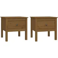 vidaXL Tables d'appoint 2pcs Marron miel 50x50x49cm Bois massif de pin