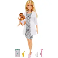 Barbie Kit de jeu pédiatre avec poupée blonde, poupée bébé, accessoires de jeu médecin