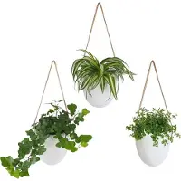 GADGY Plant Hanger Ceramic - Set of 3 - White Stone - Pot de fleurs suspendu - avec 3 cordons différents - 12 x 11 x 9.5 cm
