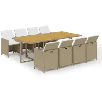 vidaXL Salon de jardin 9 pièces avec coussins Poly rotin Beige