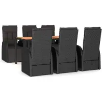vidaXL Ensemble de jardin 7 pièces noir Poly rotin & bois massif acacia
