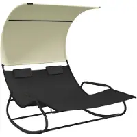 vidaXL Chaise longue double à bascule avec toit solaire noir et crème