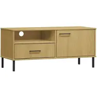 vidaXL Armoire TV OSLO avec pieds métalliques Pin massif brun