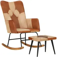 vidaXL Chaise à bascule et repose-pieds Marron Cuir véritable et toile