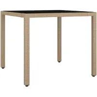 vidaXL Table de jardin avec plateau en verre Beige Poly rotin & verre trempé