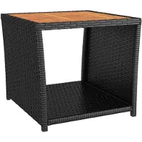 vidaXL Table d'appoint avec plateau en bois noir Poly rotin & bois d'acacia