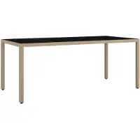 vidaXL Table de jardin avec plateau en verre Beige Poly rotin & verre trempé
