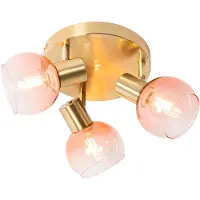 QAZQA Spot de plafond Art déco doré avec verre rose 3 lumières - Vidro