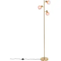 QAZQA Lampadaire Art Déco doré avec verre rose 3 lumières - Vidro
