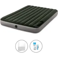 OEM Intex Lit à air - 2 personnes - 152 x 203 x 25 cm - Vert - Avec pompe à pied intégrée + drap-housse blanc + kit de réparation