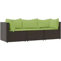 vidaXL Ensemble de salon de jardin 3 pièces avec coussins Marron Poly Rattan