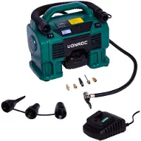 Vonroc Compresseur 20V et allume-cigare 12V | Batterie 2.0Ah et chargeur incl.