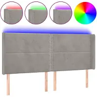 vidaXL Tête de lit LED gris clair 203x16x118/128 cm velours