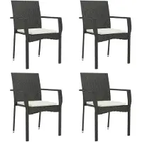 vidaXL Chaises de jardin avec coussins 4 pcs. Poly rotin noir