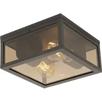 QAZQA Plafonnier noir avec verre fumé 2 lumières IP44 - Charlois