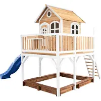 Axi Liam Maison Enfant Avec Bac À Sable & Toboggan Bleu | Aire De Jeux Pour L'Extérieur En Marron & Blanc | Maisonnette / Cabane De Jeu En Bois