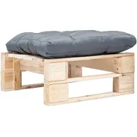 vidaXL Repose-pied palette de jardin avec coussin gris bois naturel