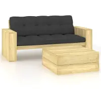DKD Home Decor ensemble salon de jardin 2 pièces avec coussins Pin imprégné