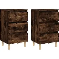 vidaXL Tables de chevet et pieds en bois 2 pcs Chêne fumé 40x35x69 cm