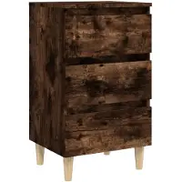 vidaXL Table de chevet avec pieds en bois solide Chêne fumé 40x35x69cm