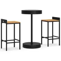 vidaXL Ensemble bar de jardin 3 pièces noir Poly rotin & bois massif acacia