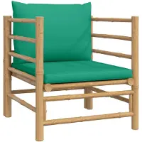 vidaXL Fauteuil de jardin avec coussins verts en bambou
