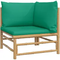 vidaXL Canapé d'angle de jardin avec coussins verts en bambou