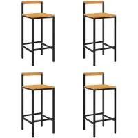 vidaXL Tabouret de bar 4 pcs. noir poly rotin et bois massif acacia