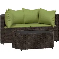 vidaXL Ensemble de salon de jardin 3 pièces avec coussins Marron Poly Rattan