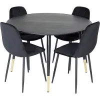 Ebuy24 DippØ115BLBR ensemble table, table noir et 4 Polar Diamond chaises Velours noir.