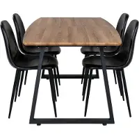 Ebuy24 IncaNABL ensemble table, table extensible longueur cm160 / 200 El boisReproduction et 4 Polar chaises SimilicuirPolyuréthanenoir.