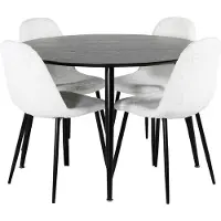 Ebuy24 DippØ115BLBL ensemble table, table noir et 4 Polar Fluff chaises Teddy blanc.