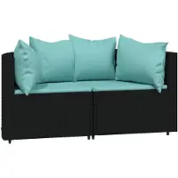 vidaXL Canapé d'angle de jardin avec coussins 2 pcs. noir poly rotin