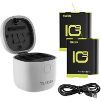 Telesin 3-slot Waterproof Charger Allin Box For Gopro Hero 9/hero 10 + 2 Batteries Gp-btr-905-gy-b Action Camera Accessory Argenté