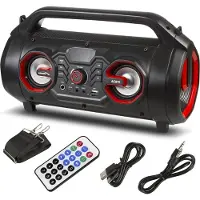 Audiocore Bazooka Enceinte portable Bluetooth Boombox 30W (20W+5Wx2) IPX4 anti-éclaboussures/radio/microSD/Aux-In/USB/éclairage/prise microphone