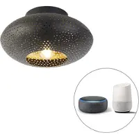 QAZQA Plafonnier intelligent noir avec or 25 cm avec Wifi P45 - Radiance