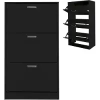 Vdd Meuble à chaussures - Rangement à chaussures - 3 compartiments avec portes à rabat - 112x60x30cm - Noir