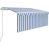 vidaXL Store Automatiquement Rentrant avec Volant 3,5x2,5 m Bleu & Blanc