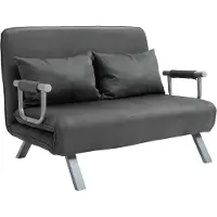 HOMCOM HOMdotCOM Tweepersoonsbank fauteuil armleuning opklapbed logeerbed chaise longue 3-in-1 grijs