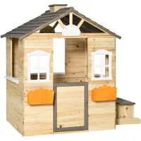 Outsunny Maison de jeu pour enfants en bois Maison de jeu pour enfants avec fenêtre Boîte aux lettres Extérieur Maison de jeu de jardin avec fleurs