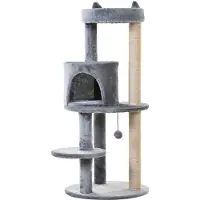 PawHut griffoir arbre à grimper à 4 étages avec piliers en sisal peluche de luxe gris D30-274