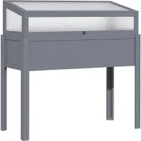 Outsunny Jardin surélevé en bois avec serre à herbes aromatiques en polycarbonate gris